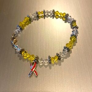 Support the troops yellow and clear  Swarovski 8” Bracelet with flag ribbon